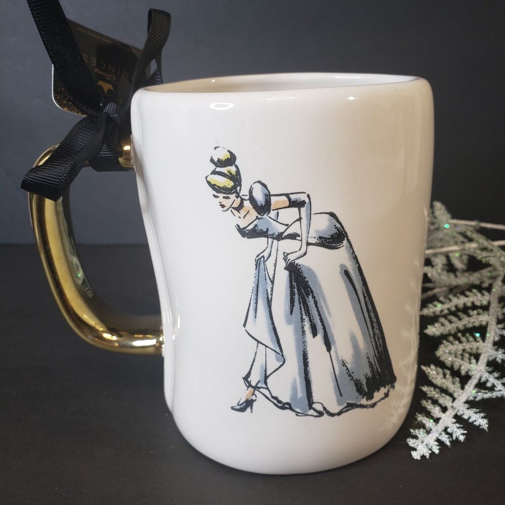 NEW Rae Dunn Disney Princess Collectible Cinderella Gold Handle Mug Coffee Cup